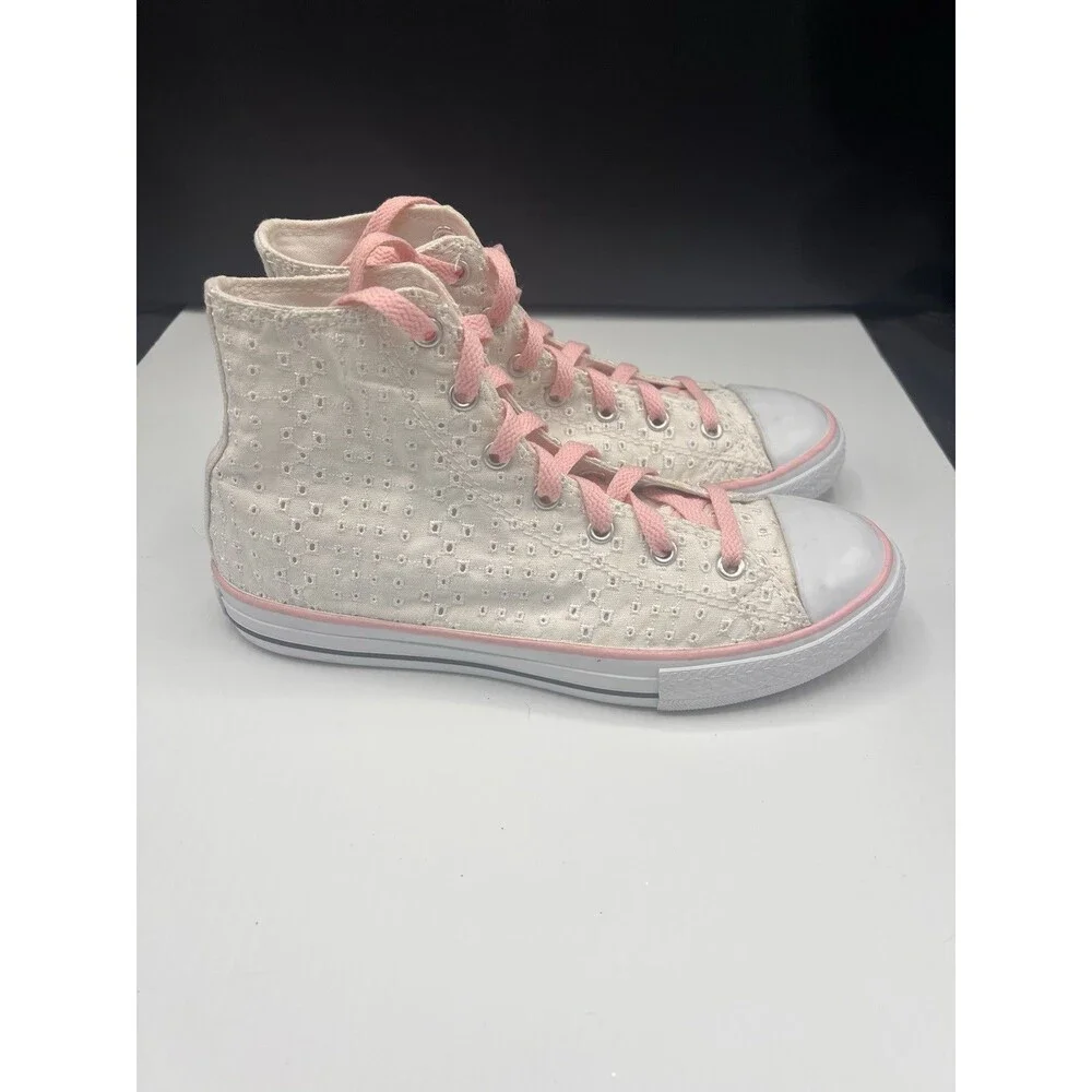 Converse Chuck Taylor Eyelet High Top Sneakers Youth 5 Women’s 7 Pink/White EUC